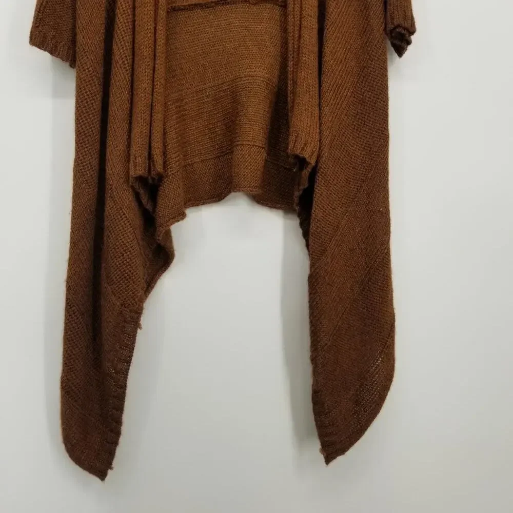 Eileen Fisher Silk & Alpaca Knit Cardigan S Open Front High‎ Low Hem Brown